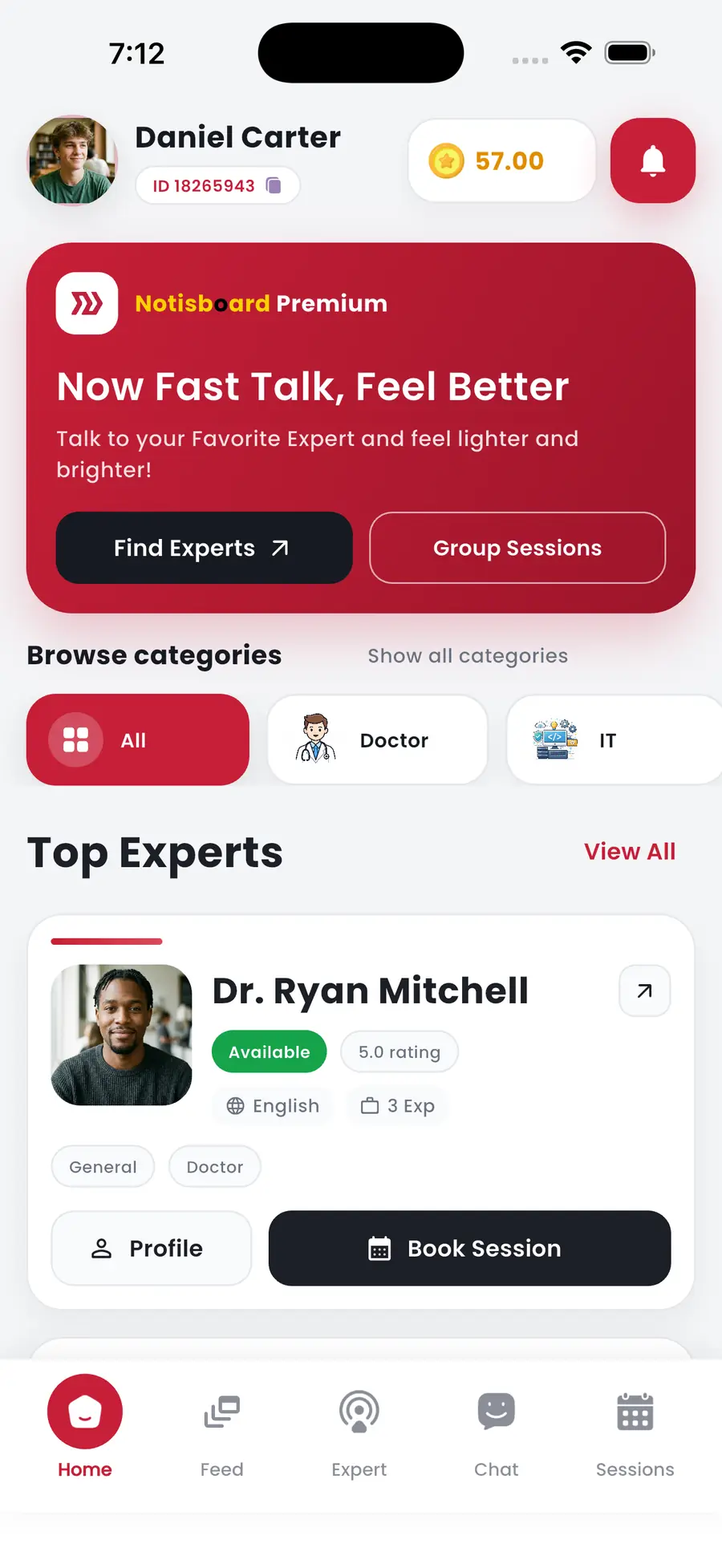 Notisboard user home screen